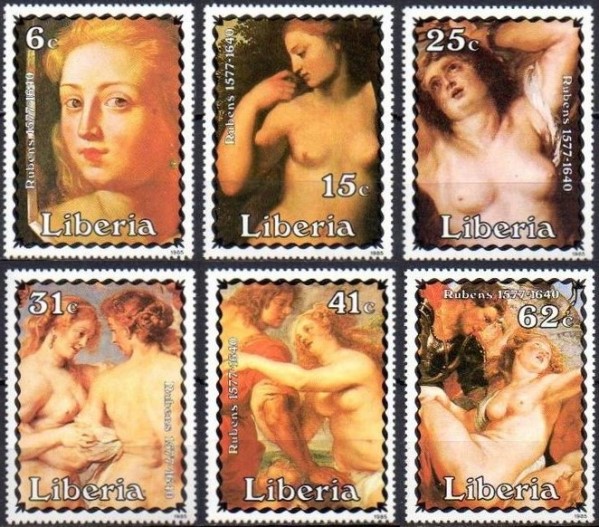 Liberia 1985 Rubens Nude Paintings Stamps Liberia 1985 Rubens Nude Paintings Stamps